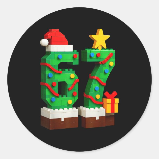 Adesivo Redondo Funny 67 Six Seven Christmas Xmas Boys Kids  (Frente)