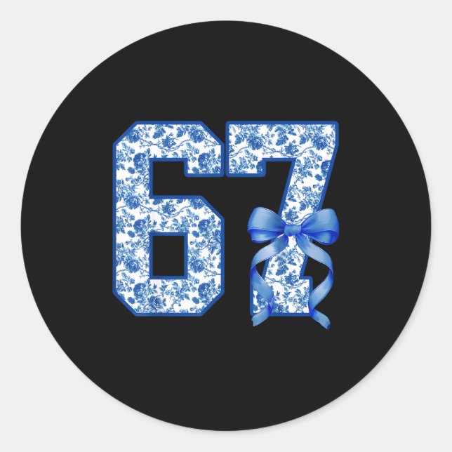 Adesivo Redondo Funny 67 Six Seven Coquette Girly Blue Toile Women (Frente)