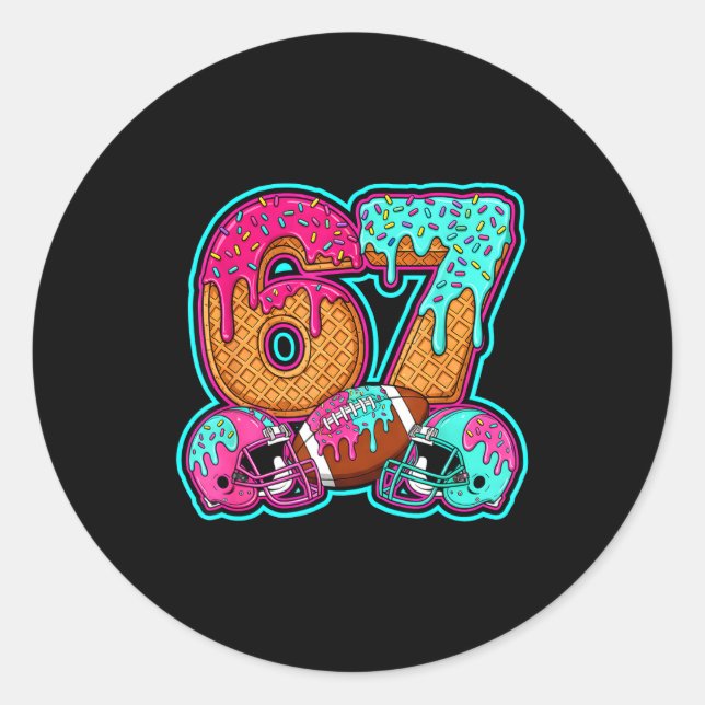 Adesivo Redondo Funny 67 Six Seven Meme American Football Number # (Frente)