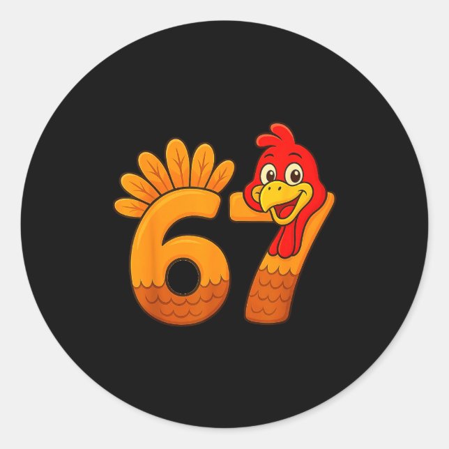 Adesivo Redondo Funny 67 Thanksgiving Turkey Face 67 Number  (Frente)