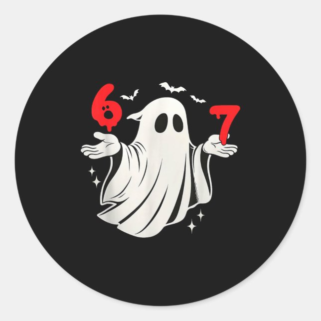 Adesivo Redondo Funny 6 7 Six Seven Meme Halloween Humor Ghost Cos (Frente)