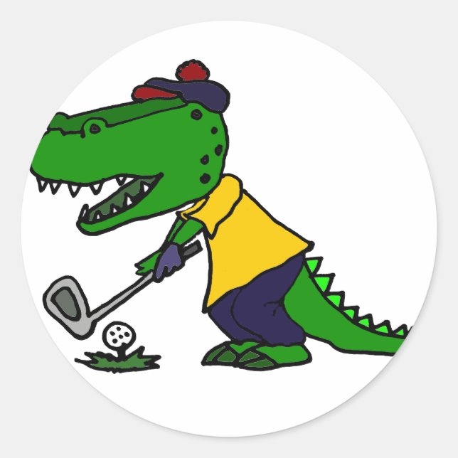 Adesivo Redondo Funny Alligator Tocando Golfe (Frente)