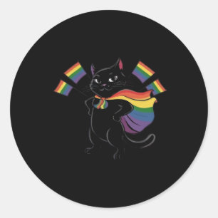 Adesivo Redondo Funny Ally Cat Rainbow Flag Orgulho gay Mês Lgbtq