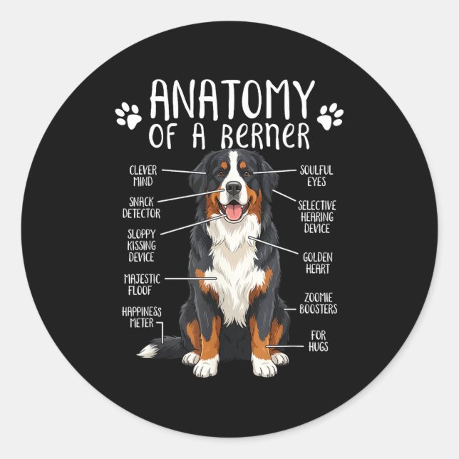 Adesivo Redondo Funny Anatomy Bernese Mountain Dog Cute Berner Lov (Frente)