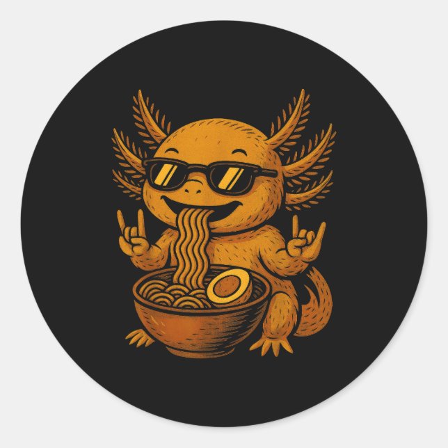 Adesivo Redondo Funny Anime Kawaii Axolotl Eating Ramen Graphic Te (Frente)