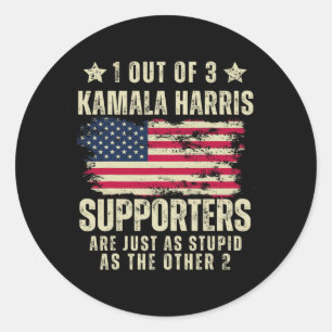 Adesivo Redondo Funny Anti Kamala Harris Piada estúpida bandeira a