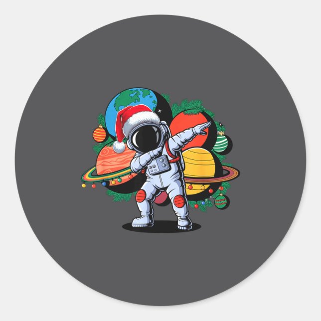 Adesivo Redondo Funny Astronaut Christmas Space Planets Santa Hat  (Frente)