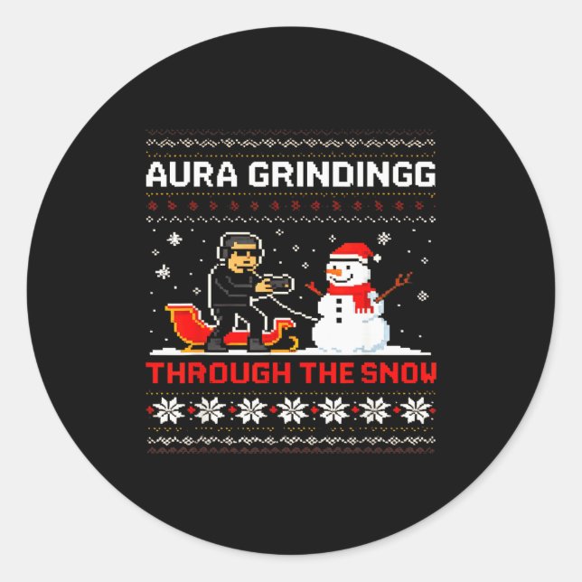 Adesivo Redondo Funny Aura Grinding Christmas Meme Winter Gamer  (Frente)
