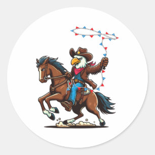 Adesivo Redondo Funny Bald Eagle Cowboy Horseback Voando
