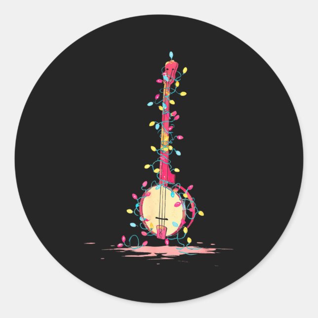 Adesivo Redondo Funny Banjo Christmas Graphics Lights Lover Player (Frente)
