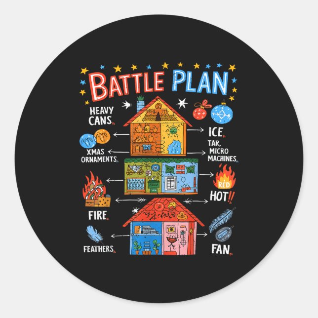 Adesivo Redondo Funny Battle Plan Christmas Home Kids Hand Dawn Al (Frente)
