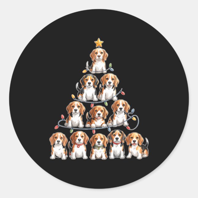 Adesivo Redondo Funny Beagle Christmas Tree Dog Lovers Women Men X (Frente)