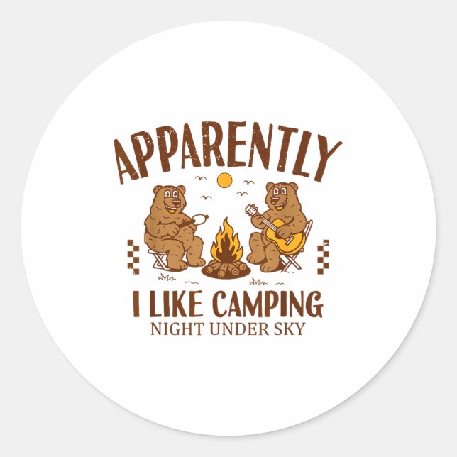 Adesivo Redondo Funny Bear Apparently, I Like Camng  (Frente)