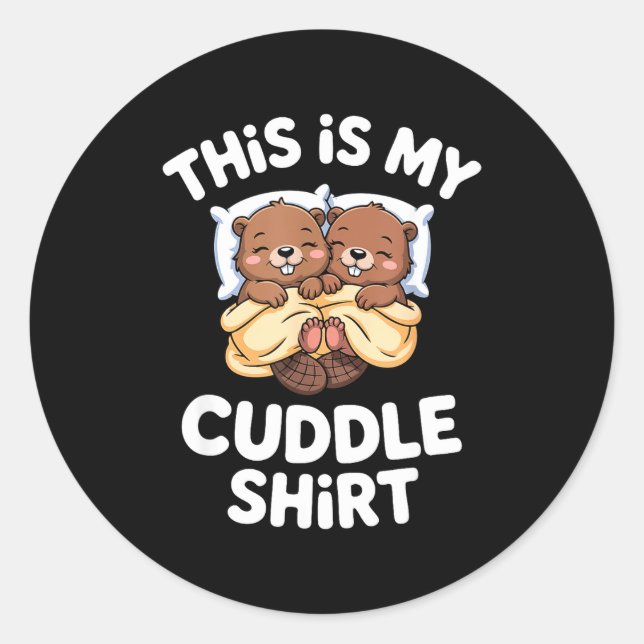 Adesivo Redondo Funny Beaver Couple This Is My Cuddle  (Frente)