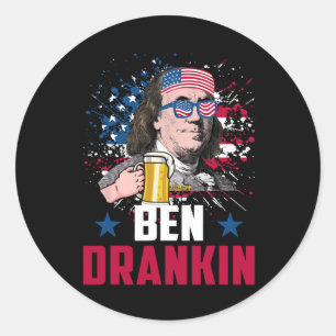 Adesivo Redondo Funny Ben Drankin 4 De Julho Dos Eua Bandeira Home