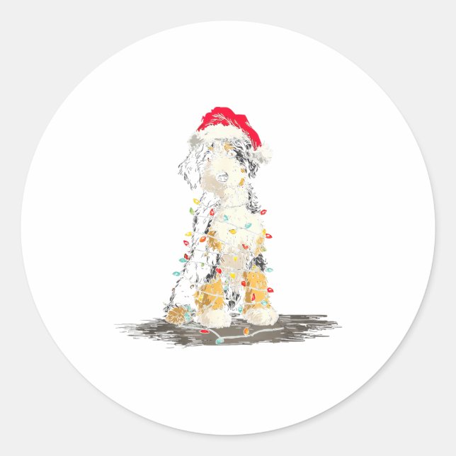 Adesivo Redondo Funny Bernedoodle Christmas Graphics Dog Lights Lo (Frente)
