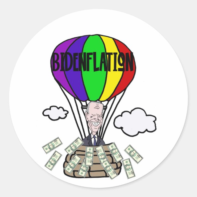 Adesivo Redondo Funny Bidenflation anti Biden Cartoon Político (Frente)