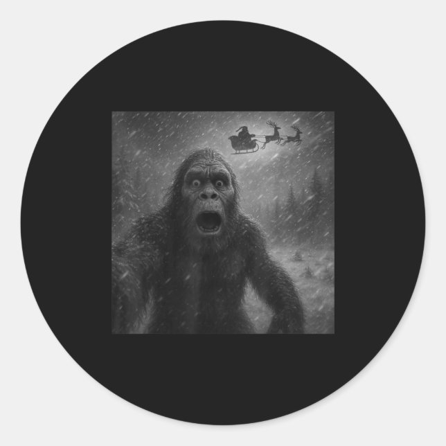 Adesivo Redondo Funny Bigfoot Sasquatch Selfie Santa Claus Xmas Ch (Frente)