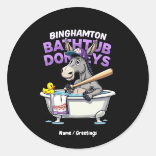 Adesivo Redondo Funny Binghamton Baseball Bathtub Donkey Vintage