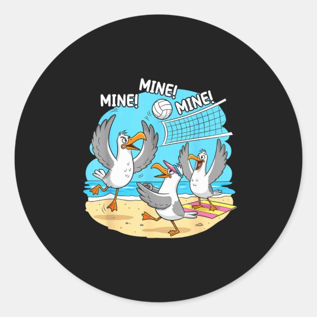 Adesivo Redondo Funny Bird Playing Volleyball Mine Game Day Vibes  (Frente)