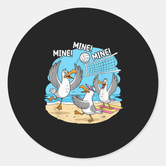 Adesivo Redondo Funny Bird Playing Volleyball Mine Game Day Vibes  (Frente)