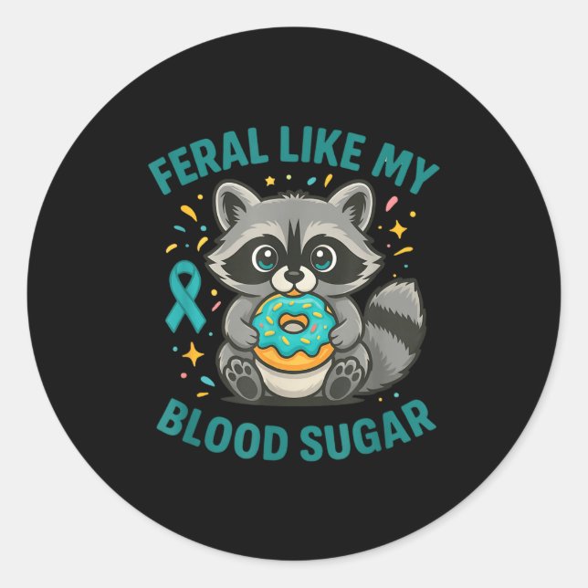 Adesivo Redondo Funny Blood Sugar Raccoon Food Chaos Diabetes Fera (Frente)