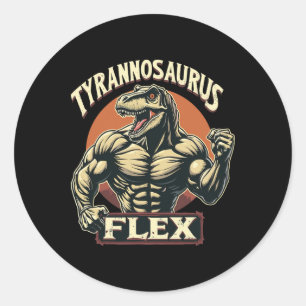 Adesivo Redondo Funny Bodybuilder Tyrannosaurus Flex Gym T-rex Din