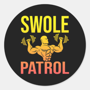 Adesivo Redondo Funny Bodybuilding Swole Patrol Sentinador de Peso
