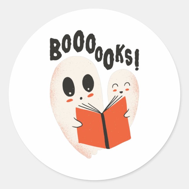 Adesivo Redondo Funny Bookworm Ghost Halloween Costume Boooooks (Frente)