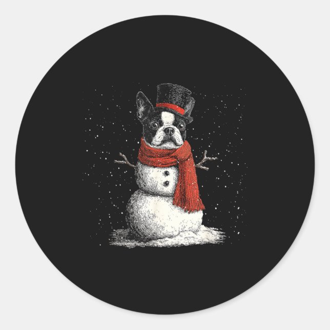Adesivo Redondo Funny Boston Terrier Dog Christmas Snowman Xmas Pa (Frente)