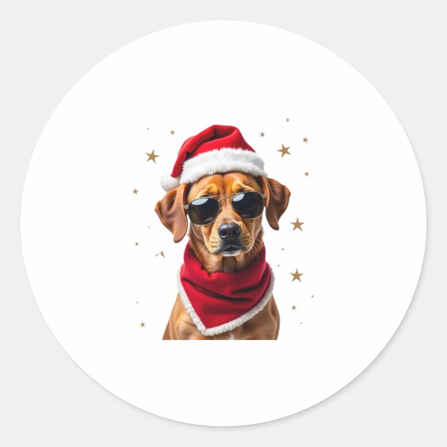 Adesivo Redondo Funny Boxer Dog Christmas Lights Xmas Outfit Pajam (Frente)