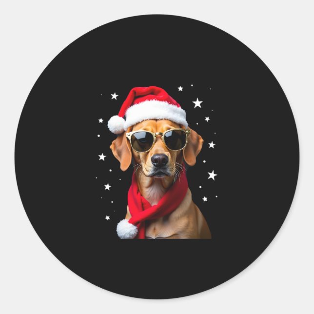 Adesivo Redondo Funny Boxer Dog Christmas Lights Xmas Outfit Pajam (Frente)