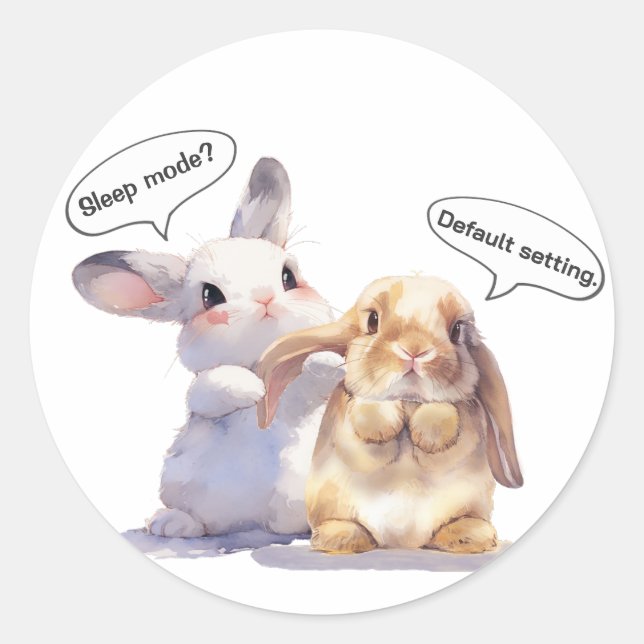 Adesivo Redondo Funny Bunny sticker – Sleep Mode vs Default (Frente)
