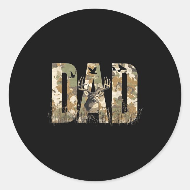Adesivo Redondo Funny Camo Dad Hunting Camouflage Deer Father's Da (Frente)
