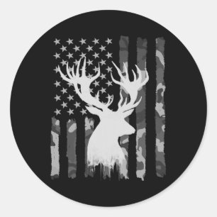 Adesivo Redondo Funny Camouflage Usa Flag Whitetail Buck Deer Hunt