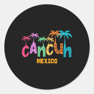 Adesivo Redondo Funny Cancun Mexico Palm Tree Colorir Tipografia