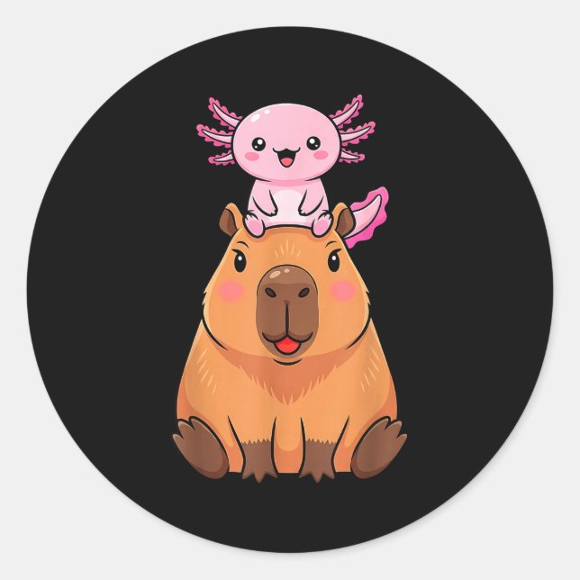 Adesivo Redondo Funny Capybara Axolotl Kawaii Kids Boys Girls Anim (Frente)