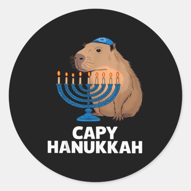 Adesivo Redondo Funny Capybara Happy Hanukkah Chanukah Jewish Men  (Frente)
