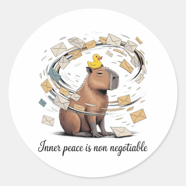 Adesivo Redondo Funny Capybara Inner Peace Sticker - Zen Animal De (Frente)