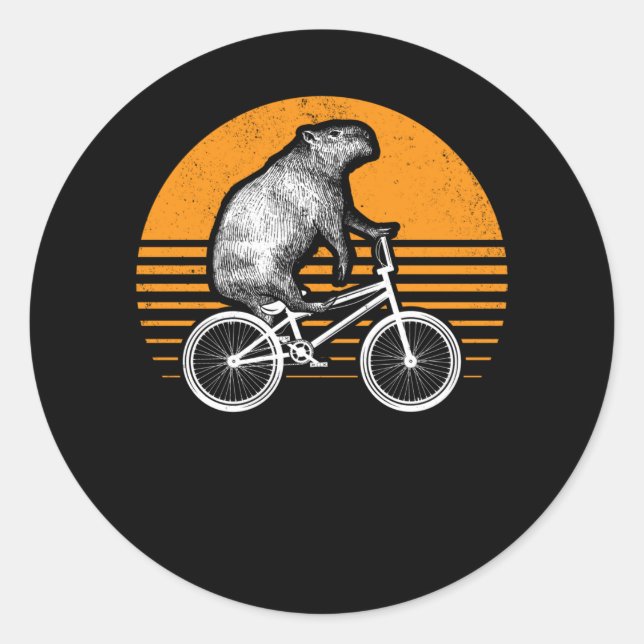 Adesivo Redondo Funny Capybara Riding Bike Retro Capibara Biciclet (Frente)