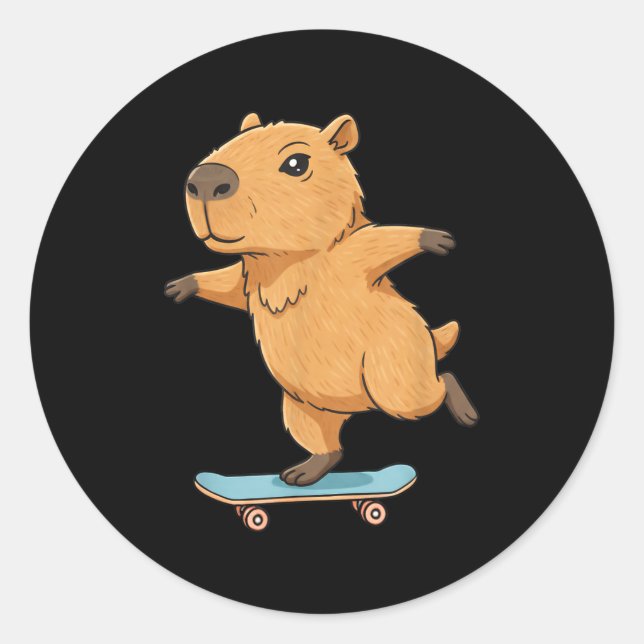 Adesivo Redondo Funny Capybara Skater Skateboard Ballerina Zoo Boy (Frente)