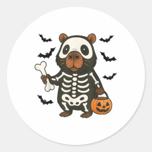Adesivo Redondo Funny Capybara Skeleton Pumpkin Halloween Costume