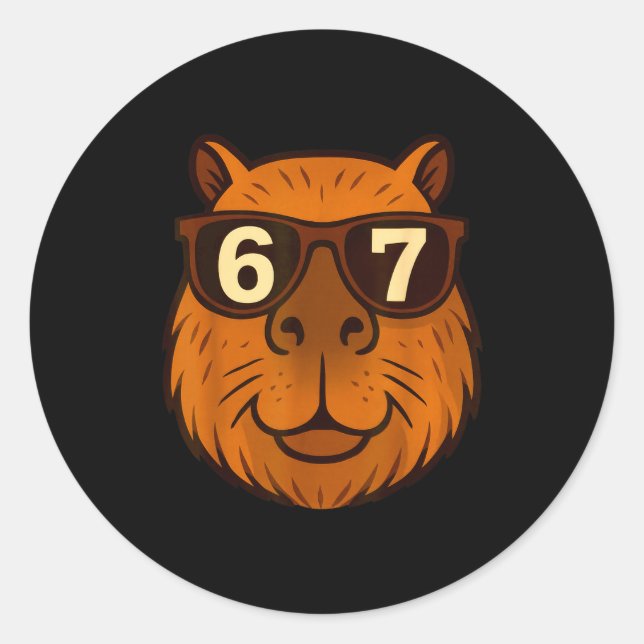 Adesivo Redondo Funny Capybara Sungles 67 Six Seven Meme  (Frente)