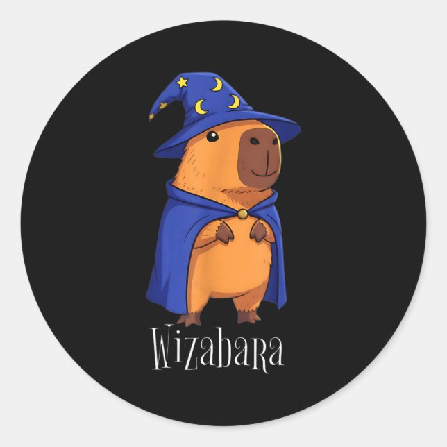Adesivo Redondo Funny Capybara Wizard Costume Wizabara Graphic Kid (Frente)