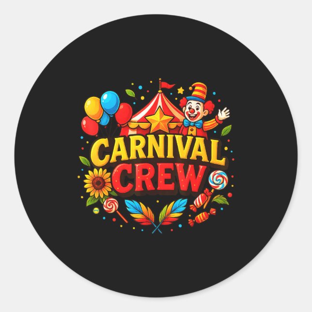 Adesivo Redondo Funny Carnival Crew Circus Party Staff Costume Pri (Frente)