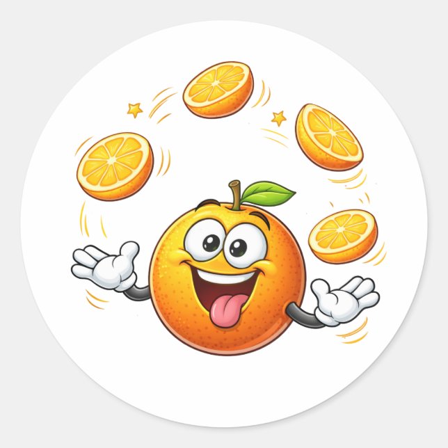 Adesivo Redondo Funny Cartoon Orange Juggling Sticker (Frente)