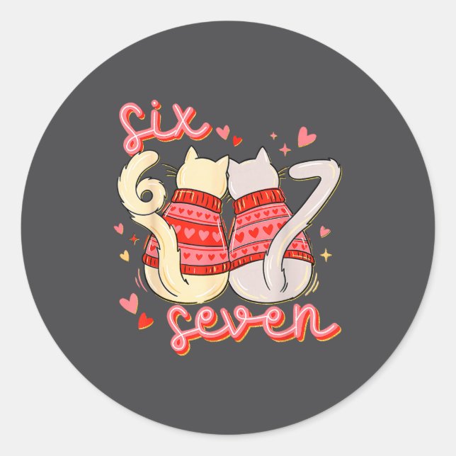 Adesivo Redondo Funny Cat 67 Meme Six Seven Gen Alpha Slang Valent (Frente)
