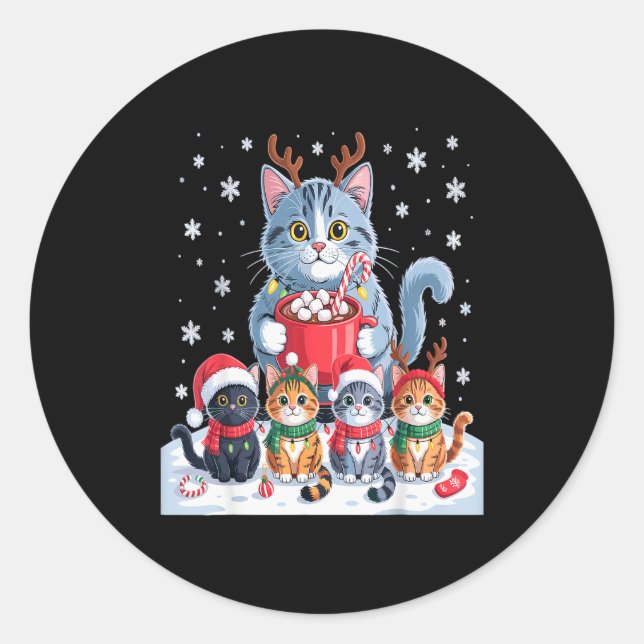 Adesivo Redondo Funny Cat Christmas Shirt Holiday Santa Design  (Frente)