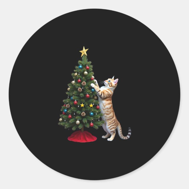 Adesivo Redondo Funny Cat Christmas Tree Xmas Gifts Men Women Kids (Frente)