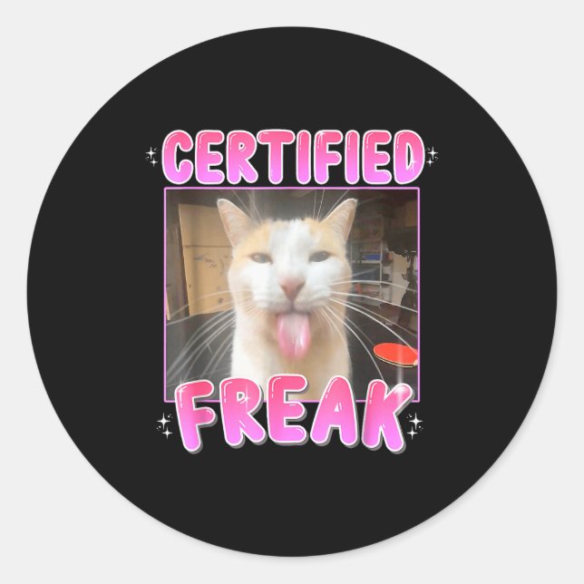 Adesivo Redondo Funny Cat Lover Certified Freak Eat Cement Cursed  (Frente)